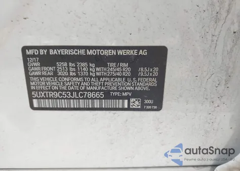 2018 BMW X3 xDrive30I z USA, uszkodzony, nr VIN 5UXTR9C53JLC78665